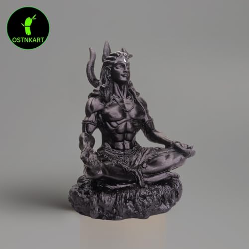 Image of Mahayogi Shiva Statue for Car Dashboard - 3.5 Inch Black Shiv Ji Idol | Resin Showpiece for Home, Office, Pooja Room | Housewarming, Birthday