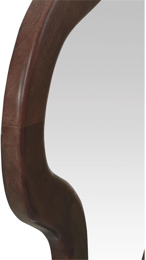 Pemberly Row Contemporary Mirror, 28" W x 2.5" D x 38" H, Solid Acacia Wood Frame, Rich Brown Finish, Curved Shape, Modern Accent for Living Room or Bedroom Wall Decor