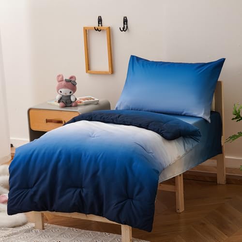 Image of CLOTHKNOW 4Pieces Gradient Blue White Toddler Bedding Sets for Boys Girls | Soft Crib Bed Sets, Soft, All Season, Lightweight, Kids Bedding Comforter Sets