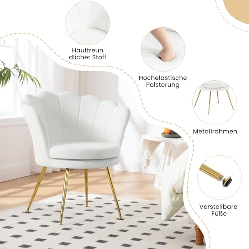 WOLTU Sessel Wohnzimmer, Armlehnensessel Blumenform, Loungesessel Relaxsessel Lesesessel Akzentsessel Einzelsofa, mit Samtbezug Metallbeinen, Weiß, SKS49ws – Bild 5