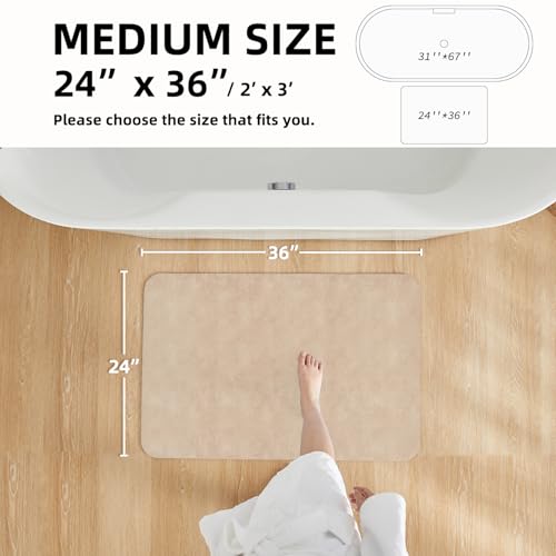Bathroom Mat Quick Dry, Bathroom Rugs Non Slip Washable Thin Absorbent Bath Mat Fits Under Door Bathroom Floor Mat Perfect for Bath, Shower, or Sink 24"x36" Beige