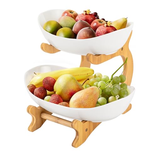 Jiabailie 2 Tier Fruit Basket,Fruit Bowl for Kitchen Counter,Two Tier