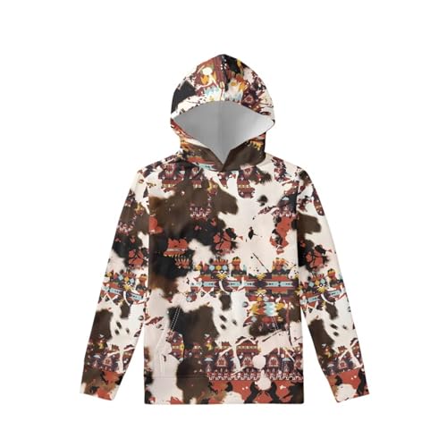 Brown Cow Boys Girls Fleece Hoodies Plush Pullover Hoodie Casual Ethnic Style Hooded Sweatshirts with Pocket for Age 6-16 Kids2