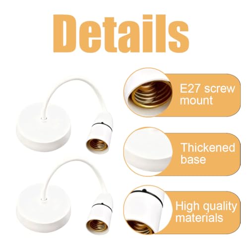 2Pcs Ceiling Pendant Light Fitting, E27 Holder 8.5”(215mm) White Modern Hanging Light Fixture Kit for Kitchen Island Living Room Bedroom Dinning Room Lightings - Image 4