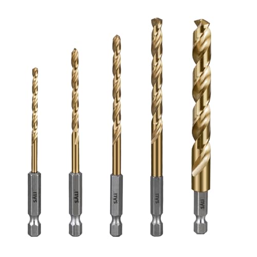SALI Lot de 5 forets HSS à tige hexagonale 3,2-8 mm - Jeu de forets avec revêtement en titane - Changement rapide - Embout hexagonal 1/4 - Foret hélicoïdal pour bois, plastique, aluminium
