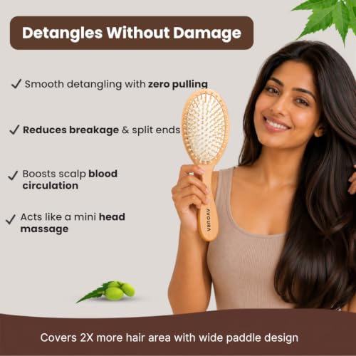 Image of Neem Wooden Hair Brush, Soaked in 21+ Herbs Amla & Bhringraj Oils