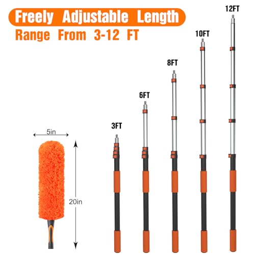 Image of LAANPOLE 20FT High Reach Duster Cleaning Kit with Extension Pole, High Ceiling Fan Cleaner Duster Tool for Fan Blades, Window Washing Kit with Microfiber Feather Duster & Window Squeegee