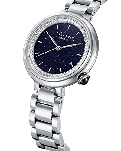 Lola Rose Women's Blue Sandstone Watch With Zircon And White Gold Tone Three-Bead Steel Band #TOP1