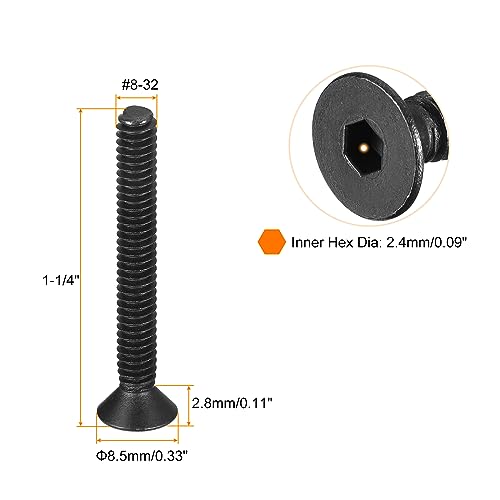 uxcell #8-32x1-1/4" Flat Head Socket Cap Screws - Image 2