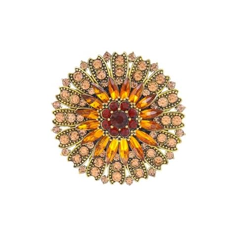 MEEDOZ Vintage Crystal Rhinestone Flower Brooch Pins for Women Fashion Snowflake Sunflower Brooches for Dress Suit Hat Accessories broach Jewelry (Yellow) Cover