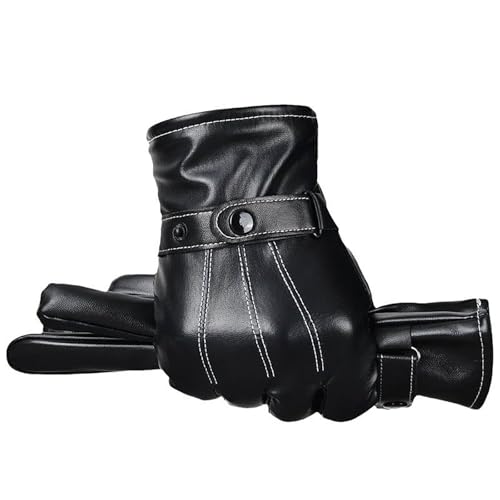 Genérico Guantes Negros De Cuero con Dedos Completos For Pantalla Táctil Cálidos Otoño E Invierno: Duradero, Forro Cálido, Perfectos For Viajes Diarios En Frío