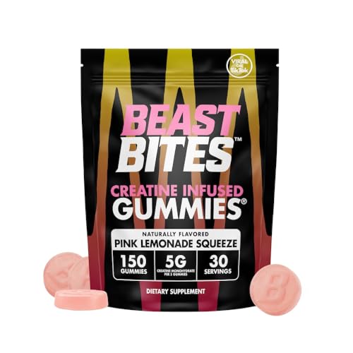 BEAST BITES Creatine Infused Gummies - 5g Creatine Monohydrate Per Serving - NSF Certified for Sport Clean Label Project Certified (150 Gummies Pink Lemonade Squeeze)