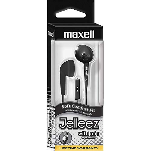 Maxell 191569 Soft Rubber Body Comfort Fit Jelleez Soft Ear Buds Black With Built In Microphone #TOP1