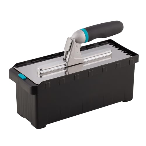 MIVOS Set di Frattazzi con manico staccabile e scatola per il trasporto - 6, 8, 10, 12 mm, Tipo U, tipo Tiger - 6 Frattazzi dentati - Frattazzi in acciaio inox con impugnatura morbida - Cazzuola