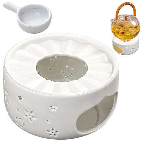 Keramik Teewärmer mit Teelichthalter und Hohl Geschnitztem Design - Stövchen für Teekannen und Kaffee