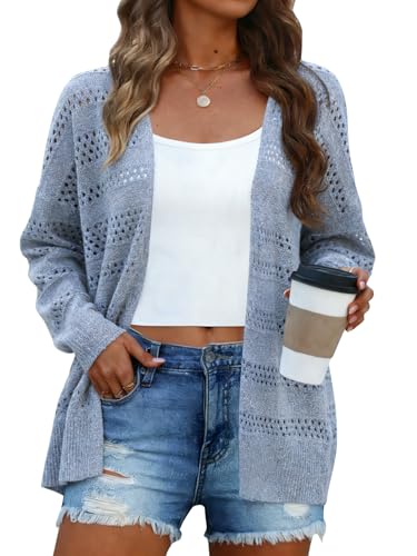 Light Cardigan Sweaters for Women Open Front Lightweight Crochet Summer Cardigan Casual Jacket Grey XL