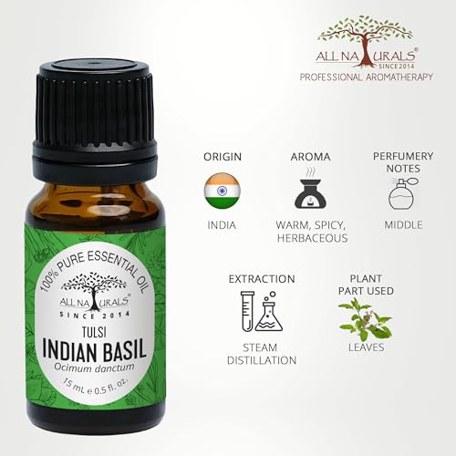 All Naturals - Tulsi Essential Oil (15 Ml)|Versatile Essential Oil For Home Fragrance|Pure & Natural|Tulsi Oil For Spirituality & Focus|Disinfection,Insect-Repellent,Anti-Fungal|Essential Oil For Skin