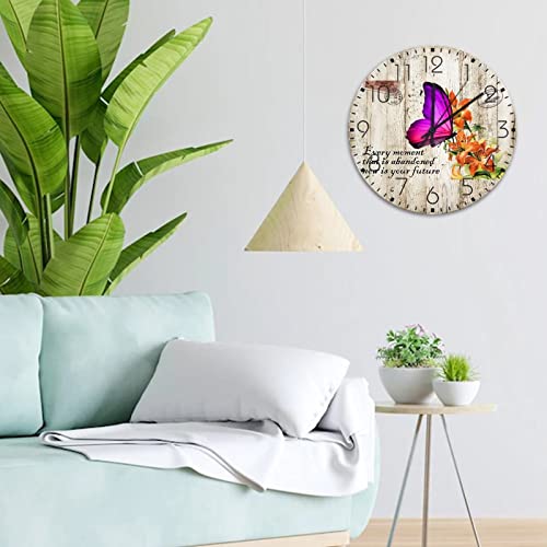 Horloge murale silencieuse anti tic-tac en bois rustique pour chambre et entrée