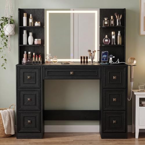 Image of YESHOMY Makeup Vanity Desk,LED Mirror,Charge Hub,Hair Tool Organizer