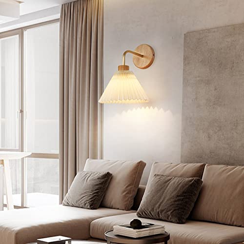 Apliques de pared de madera nórdica E27 con acabado moderno y pantalla textil 3