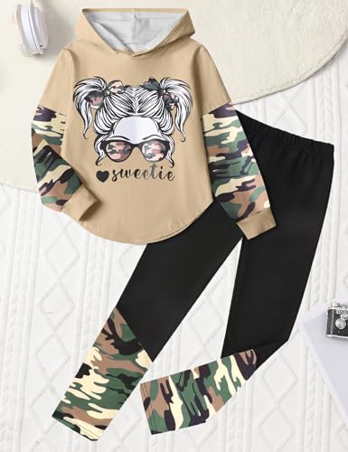 Image of Girls Fall Outfits Sweetie-girl Hoodie and Camo Pants Size 6-16