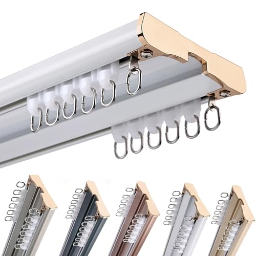 Silencioso Riel de Cortina Doble de Panel Aluminio, Pesado Barra Cortinas, Riel para Cortinas de 2 vías Montaje en Techo para Inicio/Hotel/Hospital Decorativa Ajustable(Blanca,3.0m(9.8ft))