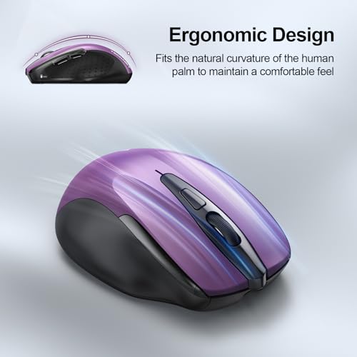 TECKNET Wireless Mouse (BT5.0/3.0 & 2.4G) Rechargeable 4800 DPI Silent USB A & Bluetooth Mouse 6 Buttons, Wide Compatibility - Purple by TECKNET - Image 8