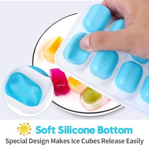 SUPRO Cavity Pop Up Ice Cube Trays for Freezer with Lid with Easy Release Flexible Silicone Bottom, Stackable, 100% BPA Free, Food Grade for Freezer, Cocktail, White (Pack of 2, Square)