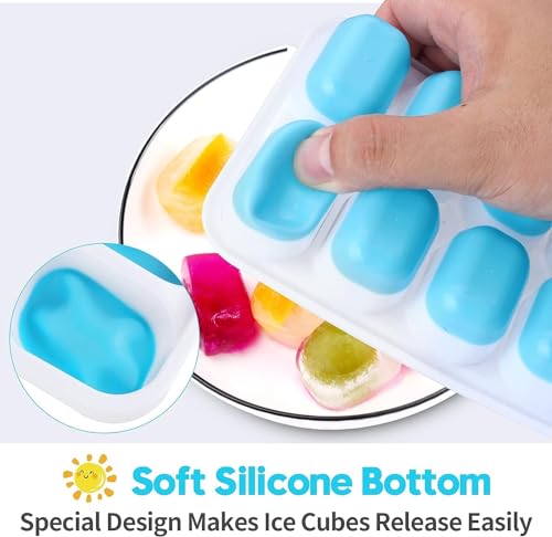 SUPRO Cavity Pop Up Ice Cube Trays for Freezer with Lid with Easy Release Flexible Silicone Bottom, Stackable, 100% BPA Free, Food Grade for Freezer, Cocktail, White (Pack of 2, Square)