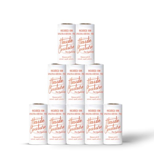 HAUTE COUTURE - Spazzola Levapelucchi - Rullo Adesivo Togli Peli Animali - 10 Rotoli de 58 fogli