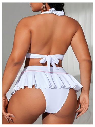 MakeMeChic Women's Plus Size Bikini Sets Criss Cross Halter Tie Back Ruffle Swimsuits2