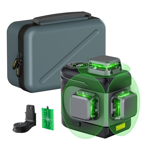 Fanttik D12 PRO Laser Level 3 x 360°, Self-Leveling Cross Line Laser with LED Screen, 3D Green Cross Line, 5200 mAh Battery Rechargeable, Pulse Mode, Magnetic Support