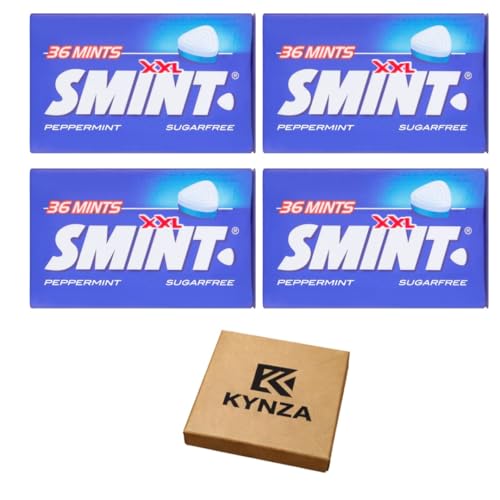 Smint XXL Sugar Free Mints 4 Pack Bundle (36 Mints per Pack) | Variety Pack | Breath Fresheners | Travel Pocket Size | KYNZA Gift Box (Peppermint)