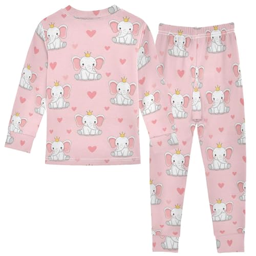 Pajama Sets Long Sleeve Cute Elephants with Crowns Pattern Soft Comfy Sleepwear 2 Piece PJS 3-8T3