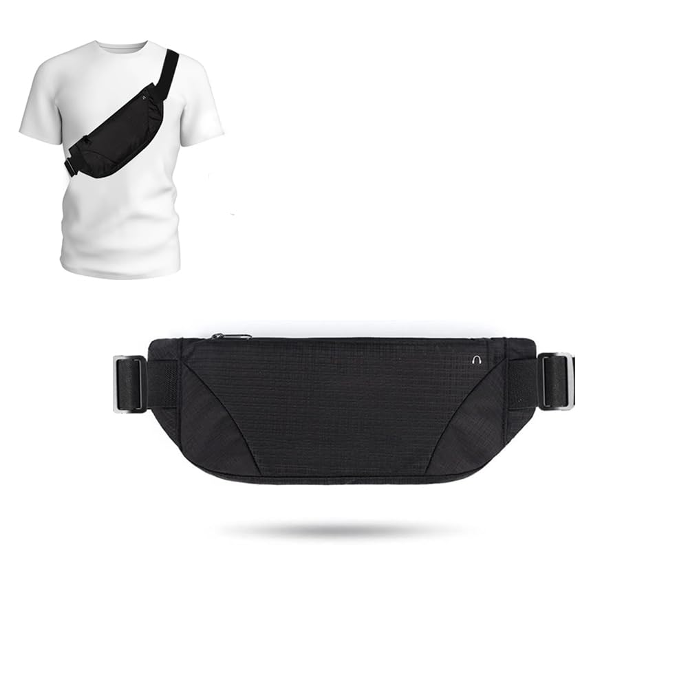 AMERTEER Fanny Pack for Men Women, Crossbody Waist Bag Pack -Unisex Waist Bag Pack Multiple Pockets, Running Belt Fanny Pack for Travel Running, Hiking, Cycling, Adjustable Black Strap Bag for Gym