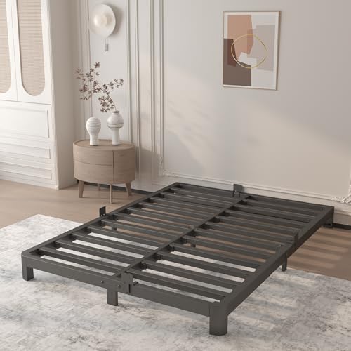 Image of 4 Inch Full Bed Frame, Platform Bed Frames with Metal Gaskets, Anti-Slip Mattress Stopper, No Box Spring Needed, Heavy Duty Steel Slat Support, Round Corner Leg, Easy Assembly, Black