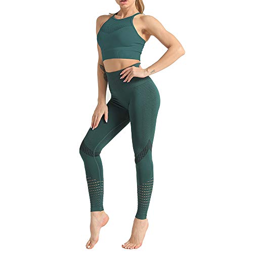Conjunto Deportivo Mujer Ropa de Deporte, 2 Pcs Conjunto de Chaleco de Yoga,Fitness Chandal,Sujetador Crop Top y Leggings Fitness Yoga Set,Comodo y Elástico,para Gym Running Pilates Fitness Workout