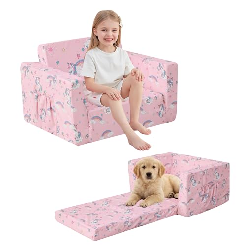 lasoftan 2-in-1 Toddler Couch Pink