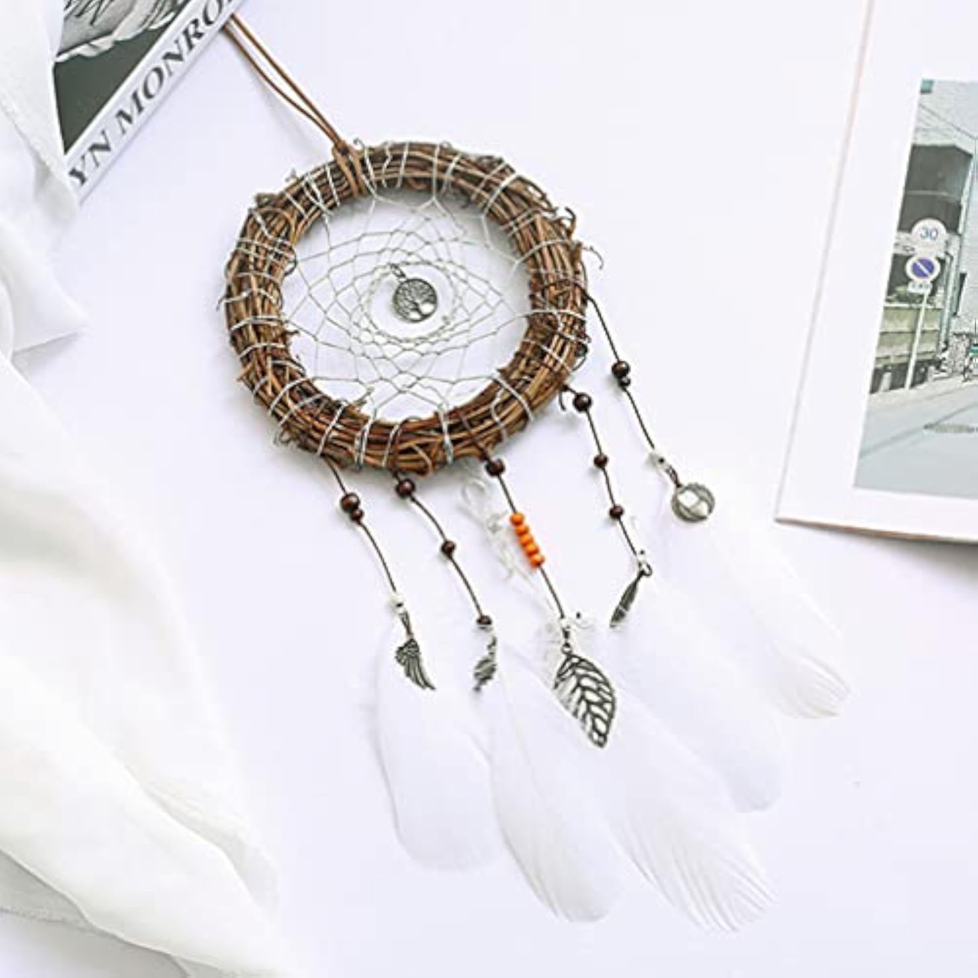 Dream Catcher with LED Lights Handmade Feather Wall Hanging