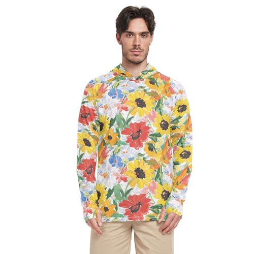 Flowers Sunflower Amaryllis White Men's Sun Protection Hoodies Long Sleeve Beach Hoodies Swim Shirt UPF 50+ S