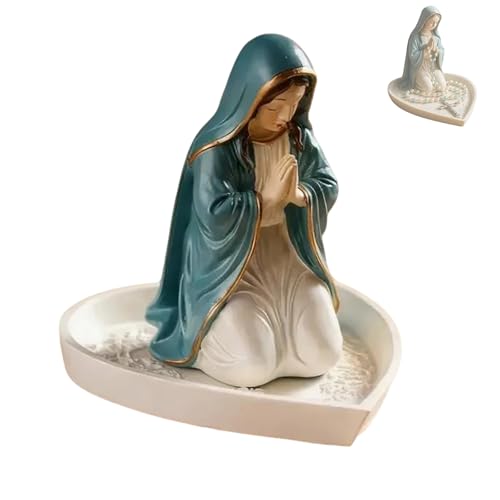 virgin mary rosary holder 5.5 Virgin Mary Statue - Blessed Mother Figurine Perfect Catholic Gift for Women Ideal Catholic Home Decor (A)