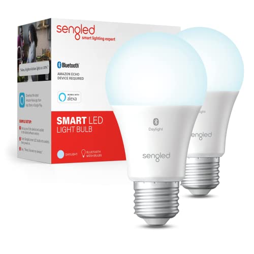 Sengled Alexa Light Bulb, S1 Auto Pairing with Alexa Devices, Smart Light Bulbs that Work with Alexa, Bluetooth Mesh Smart Home Lighting, Daylight 5000K, E26 60W Equivalent, 800LM, 2-Pack