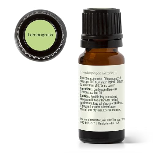 Plant Therapy Organic Lemongrass Essential Oil 10 mL (1/3 oz), 100% Pure, Undiluted, Aromatherapy, Deodorizing, and Immune Support
