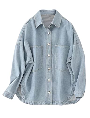 Women Denim Jacket Shacket Long Sleeve Oversize Boyfriend Jean Jacket Shirt