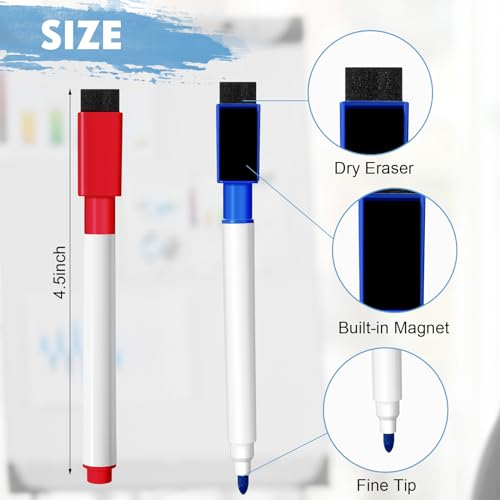 Image of Kosiz 200 Pcs Magnetic Dry Erase Markers, Black, Red, Blue, Green