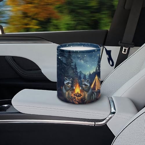 Image of Camping Raccoon Galaxy Hanging Portable Car Printed Car Accessories Interior Universal Collapsible Back Seat, Front Console, Floor, or Hanging Headrest Waste Basket