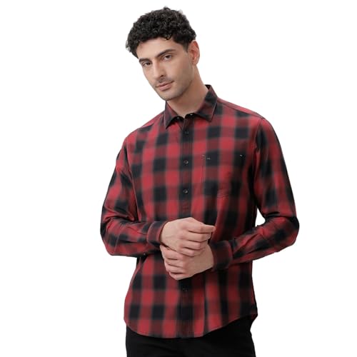 Image of BASICS 100% Cotton Checked Shirt for Men | Slim Fit | Everyday Smart Casual Wear | Full Sleeve