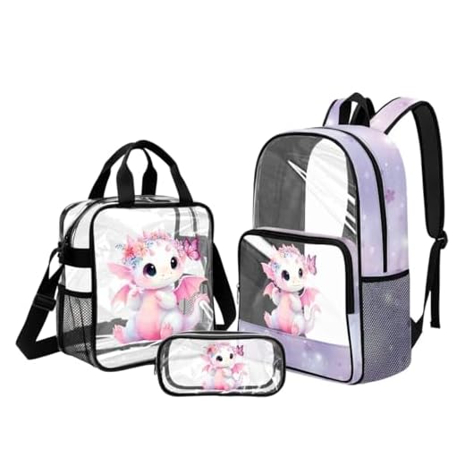Floral Baby Dragon Clear Backpack Set