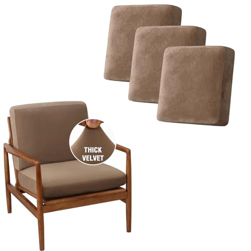 H.VERSAILTEX Velvet 3 Piece Sofa Seat Cushion Covers Bundle Stretch Accent Chair Cover 2 Piece Couch Cushion Covers,Luggage