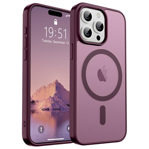 Image of SUPFINE Magnetic for iPhone 15 Pro Case (Compatible with MagSafe) (Military Grade Drop Protection) Translucent Matte Shockproof Phone Case, Wine Red